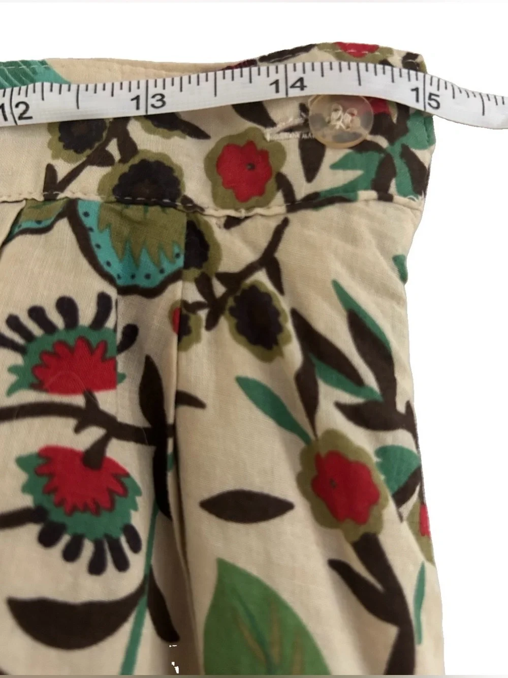 Forever 21 Floral Circle Skirt Oatmeal Beige Brown Hem 100% Cotton Size M - Picture 8 of 9